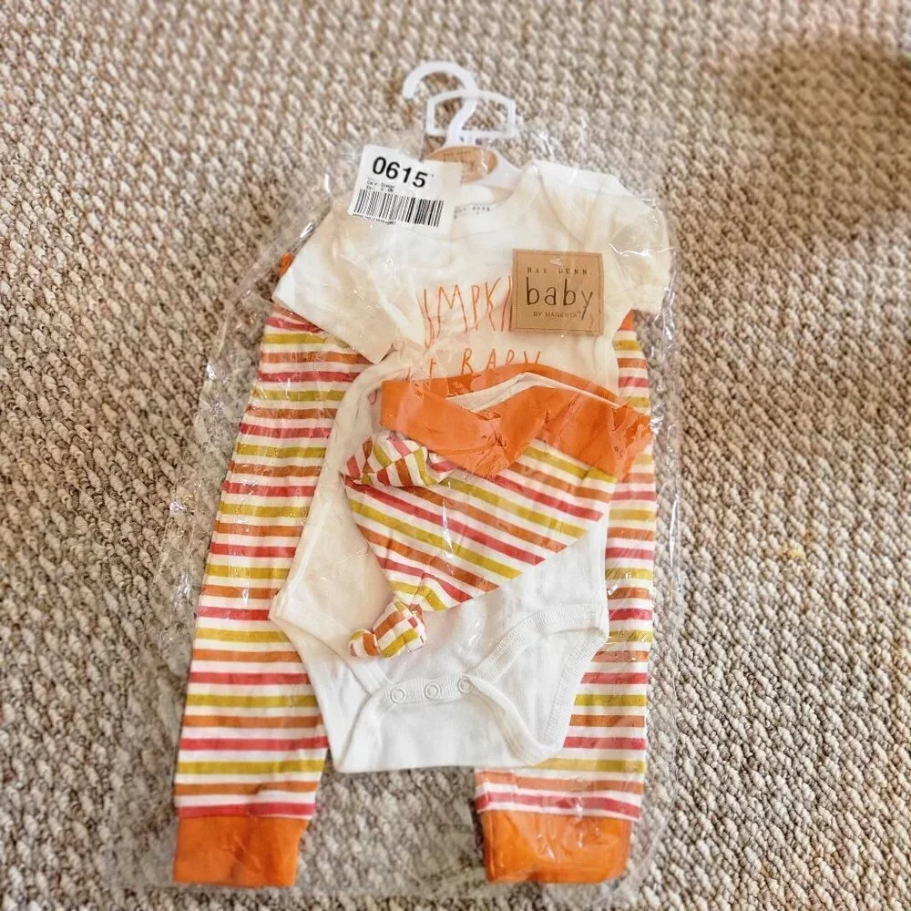 AE DUNN Pumpkin Spice Baby Infant Pant Set With Hat Baby Size 6-9M